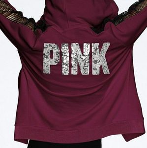 Victoria's Secret PINK Bling Maroon Zip Sweater VS
